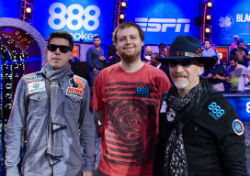 Josh Beckley (left), Joe McKeehen (center) and Neil Blumenfield will play for the WSOP Main Event title on Tuesday night.
